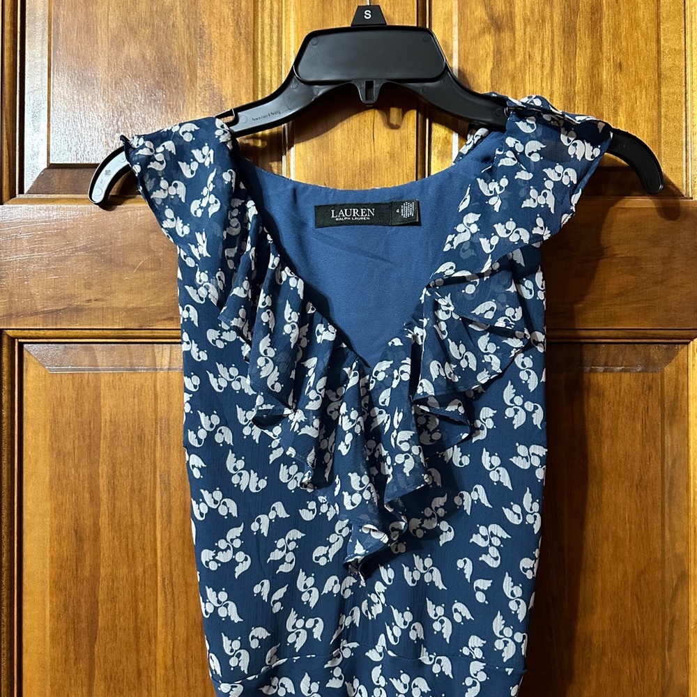 Lauren Ralph Lauren Blue and White Patterned Midi Dress